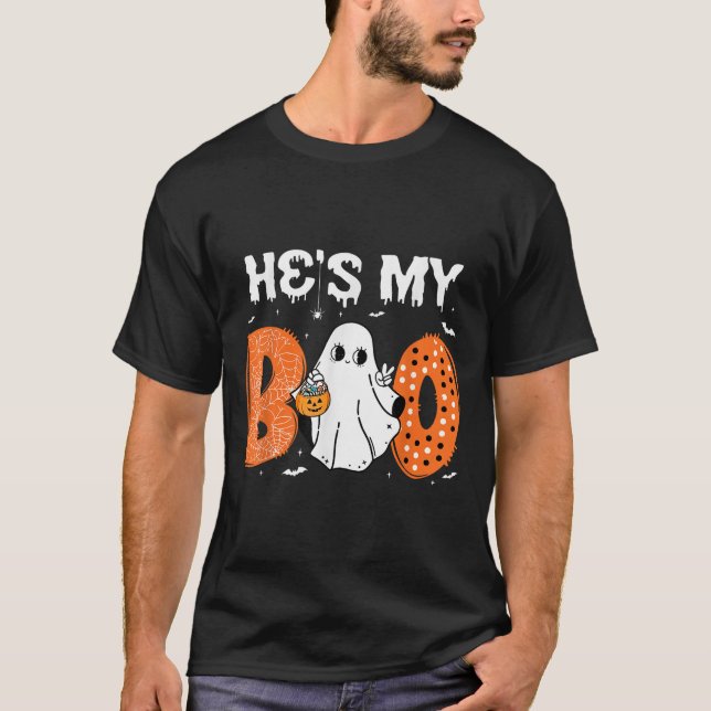 He's My Boo Matching Halloween Couples She's My Bo T-Shirt (Front)