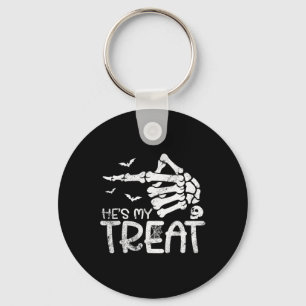 He's My Treat Skeleton Hand Funny Halloween Costum Keychain