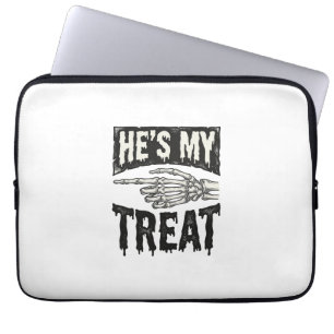 He's My Treat Skeleton Hand Halloween Shirt Design Laptop Sleeve