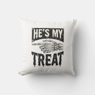 He's My Treat Skeleton Hand Halloween Shirt Design Throw Pillow