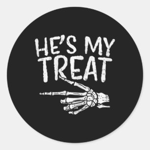 Hes My Treat Skeleton Matching Couple Halloween Co Classic Round Sticker
