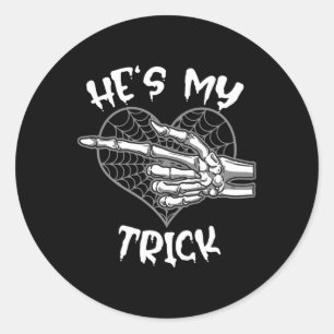 He's My Trick Fun Halloween Matching Couple Girlfr Classic Round Sticker
