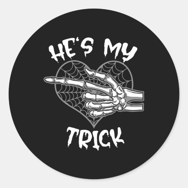 He's My Trick Fun Halloween Matching Couple Girlfr Classic Round Sticker (Front)