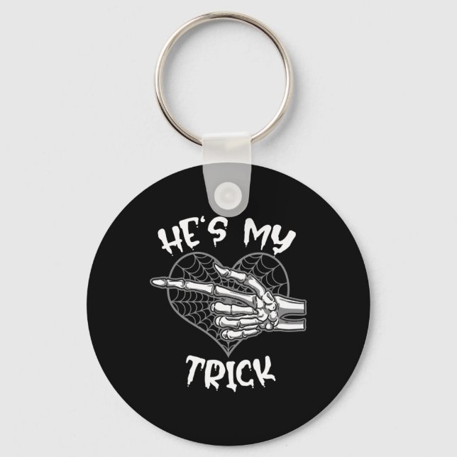 He's My Trick Fun Halloween Matching Couple Girlfr Keychain (Front)