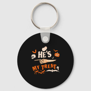 He's My Trick Funny Skeleton Halloween Matching Co Keychain