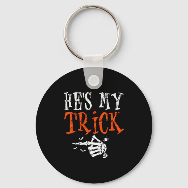 He's My Trick Halloween Matching Couple Funny Girl Keychain (Front)