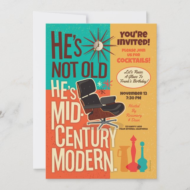 He's Not Old I'm Mid-Century Modern Party Invites (Front)
