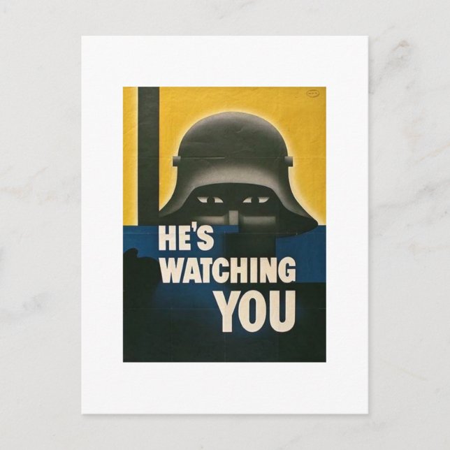 He's Watching You - Vintage WWII Postcard (Front)