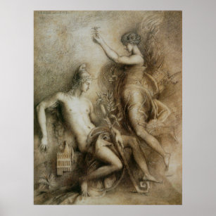 Hesiod and Muse Symbolist Art by Gustave Moreau Poster
