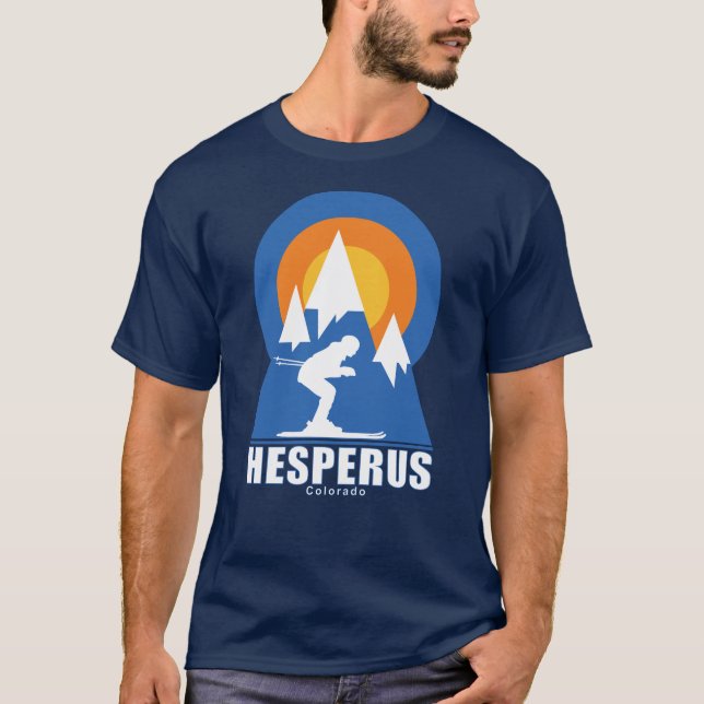 Hesperus Ski Sunset Retro T-Shirt (Front)