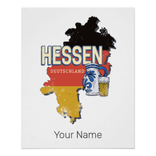 Hesse Germany Retro State Map Vintage Jug Souvenir Poster
