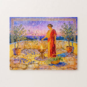 Hestia Lighting a Sacred Fire on Terrace with Oliv Jigsaw Puzzle