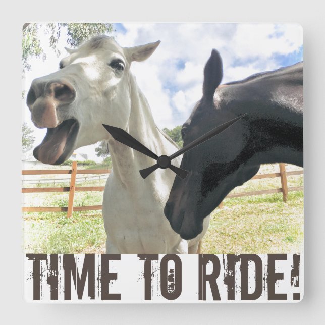 Heure De Circuler Chevaux Carré Horloge Mur (Recto)