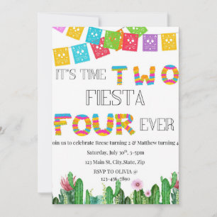 Heure Deux Jumeaux Fiesta Invitation Anniversaire