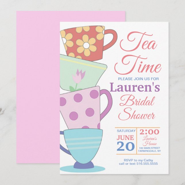 Heure du thé Invitation de douche nuptiale (Devant / Derrière)