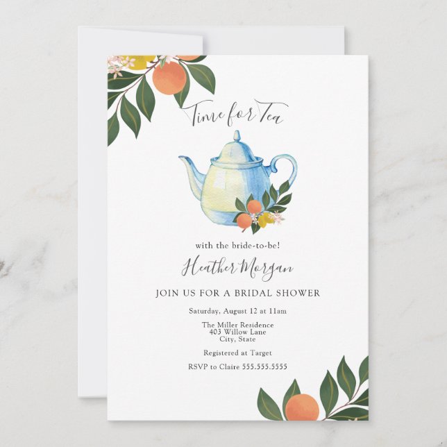 Heure pour Tea Citrus nuptiale douche Invitation (Devant)