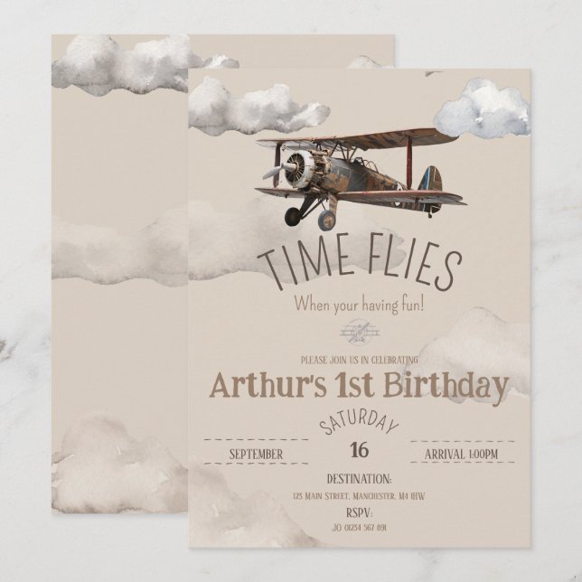 Heure Vol avion Anniversaire Invitation (Devant / Derrière)