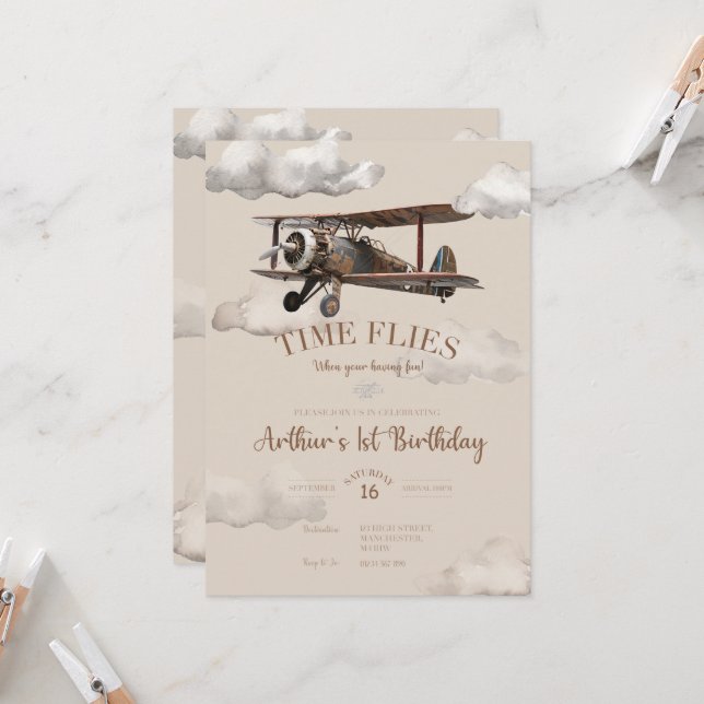 Heure Vol avion Anniversaire Invitation (Devant/Arrière en situation)