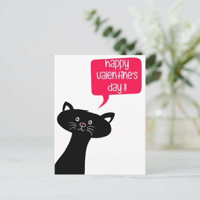 HEUREUSE SAINTE-VALENTIN ! Carte postale Cute Chat (Debout devant)