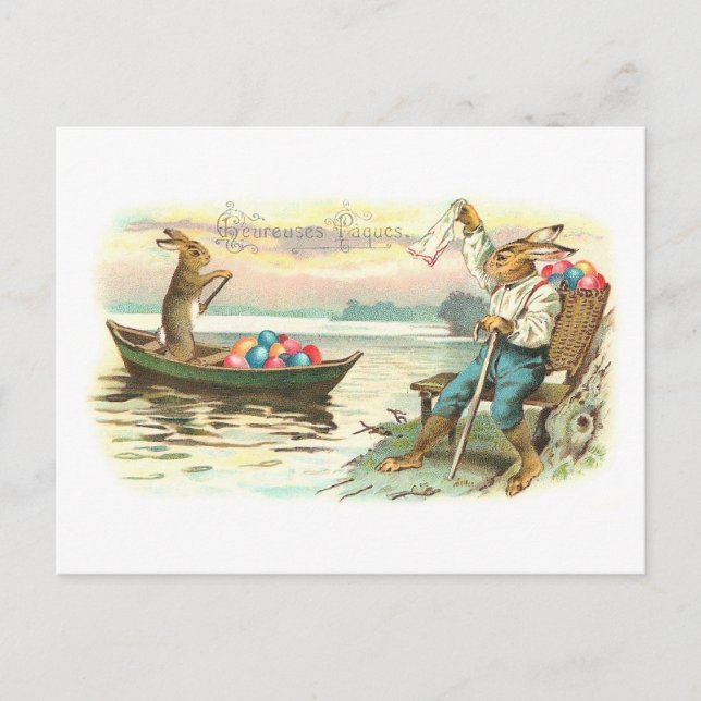 Heureuses Pâques French Vintage Easter Greeting Holiday Postcard (Front)