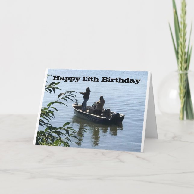 HEUREUX *13e ANNIVERSAIRE *PÊCHEUR* Carte (Devant)