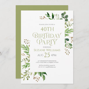 heureux Birthday green feuilles frame Invitation