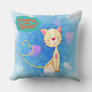 "Heureux et béni" mignon Coussin de chat - Un coeu