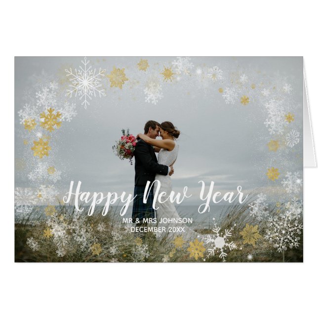 heureux nouvel an Noël vacances neige carte photo (Devant horizontal)