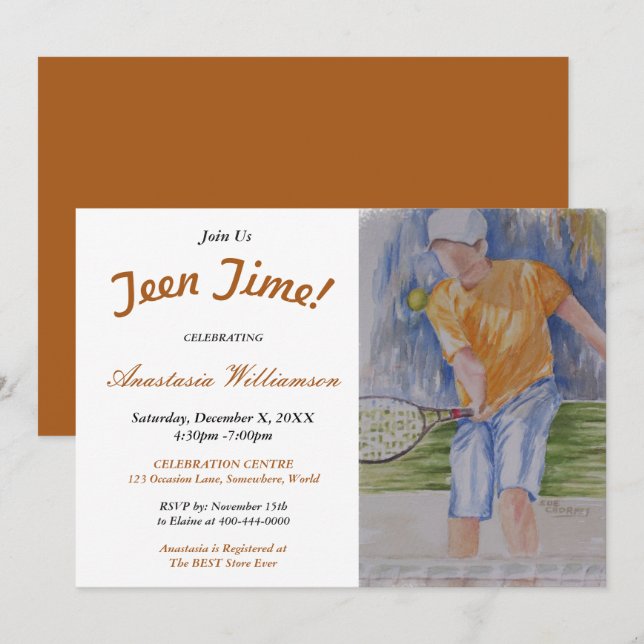 HEUREUX TENNIS ADO TIME PARTY INVITATION (Devant / Derrière)