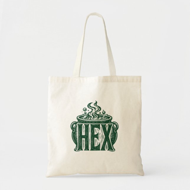 Hex Cauldron Halloween Linocut Design Tote Bag (Front)