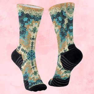Hex Mandala Blue and Orange Socks