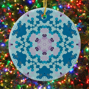 Hex Mandala Blue and Purple Ceramic Ornament
