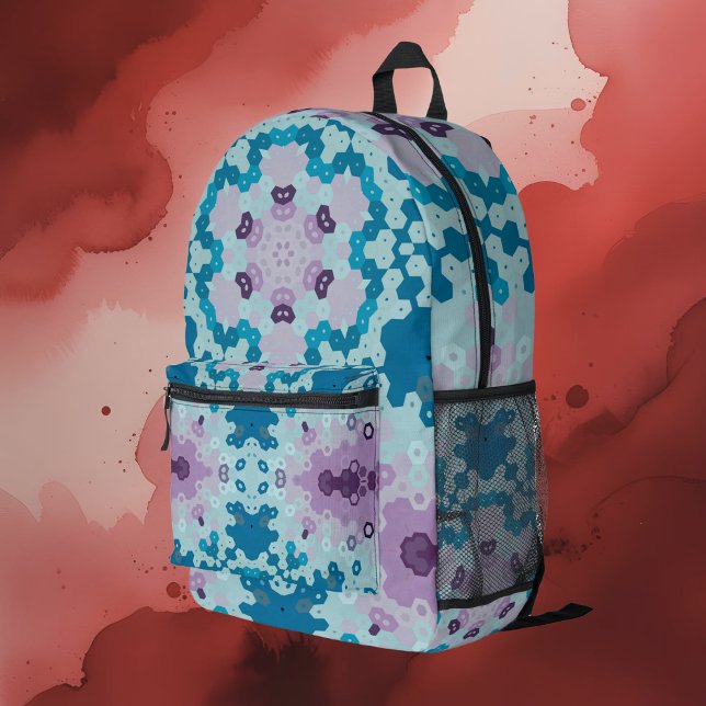Hex Mandala Blue and Purple Printed Backpack (Creator Uploaded)