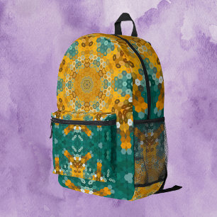 Hex Mandala Blue and Yellow Printed Backpack