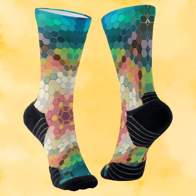 Hex Mandala Blue Green and Pink Socks (Creator Uploaded)