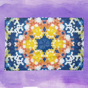 Hex Mandala Blue Yellow Orange and Green Kitchen Towel
