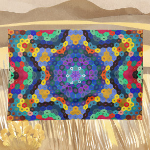 Hex Mandala Blue Yellow Red and Green Kitchen Towel