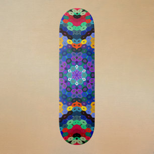 Hex Mandala Blue Yellow Red and Green Skateboard