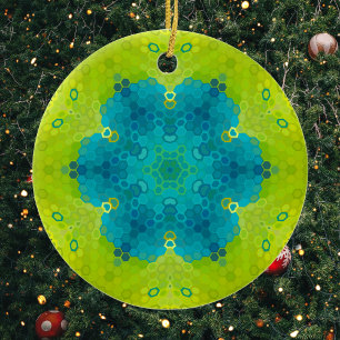 Hex Mandala Green and Blue Ceramic Ornament