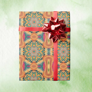 Hex Mandala Orange and Blue Wrapping Paper