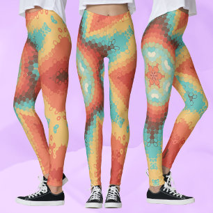Hex Mandala Orange Blue and Yellow Leggings