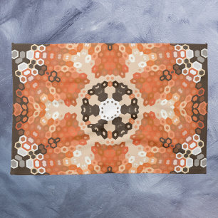 Hex Mandala Orange White and Brown Kitchen Towel