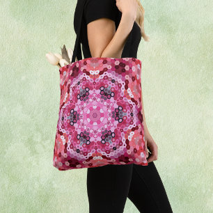 Hex Mandala Pink Red and White Tote Bag