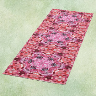 Hex Mandala Pink Red and White Yoga Mat