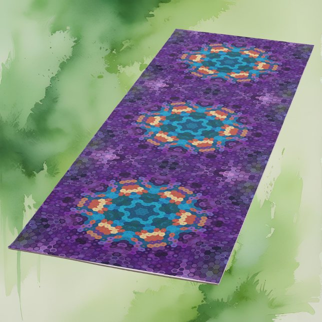 Hex Mandala Purple Blue and Orange Yoga Mat (Creator Uploaded)