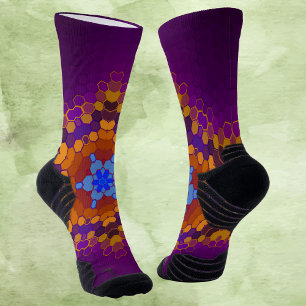 Hex Mandala Purple Orange and Blue Socks