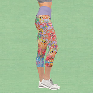 Hex Mandala Rainbow Capri Leggings