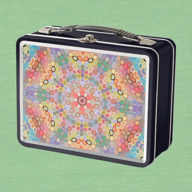Hex Mandala Rainbow Metal Lunch Box (Rainbow Hexagon Mandala Metal Lunch Box by Wormhole Orbital)