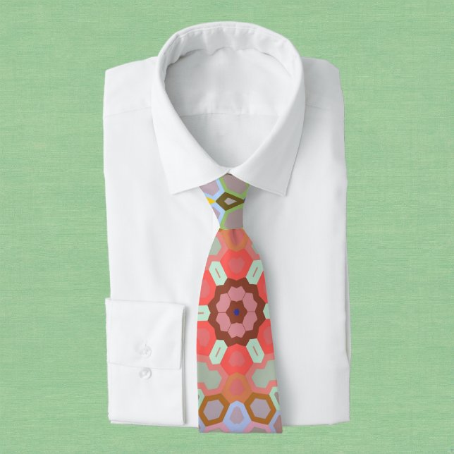 Hex Mandala Rainbow Tie (Rainbow Hexagon Mandala Neck Tie by Wormhole Orbital)