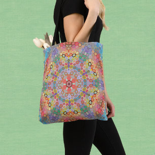 Hex Mandala Rainbow Tote Bag